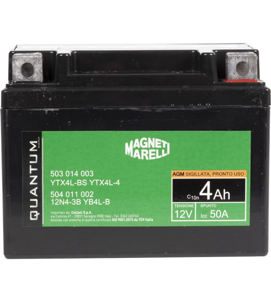 MAGNETI MARELLI BATTERIA MOTO E SCOOTER 4AH 12V 50A TECNOLOGIA AGM SIGILLATA POLO POSITIVO DESTRO